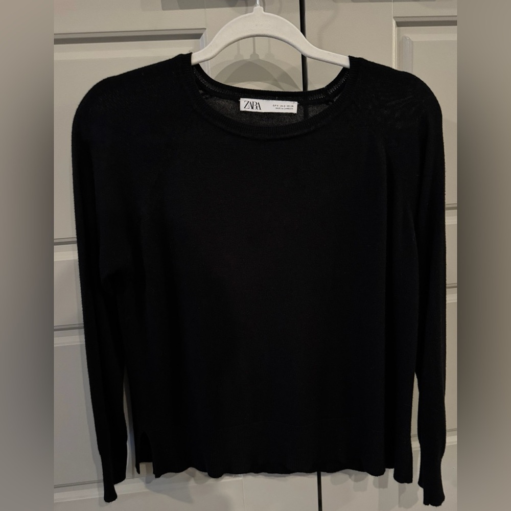 Zara Basic Knit Black Long Sleeve Shirt, Size S